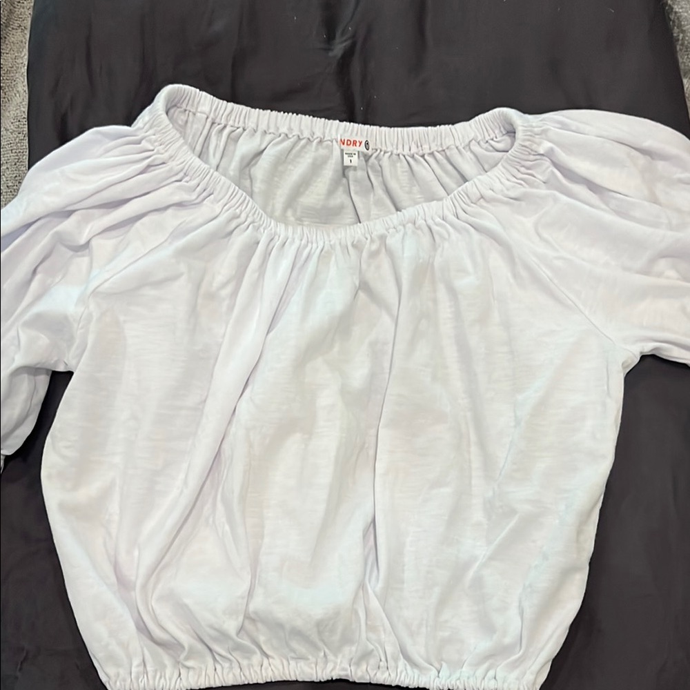 Sundry White Ruched Short Sleeve Blouse